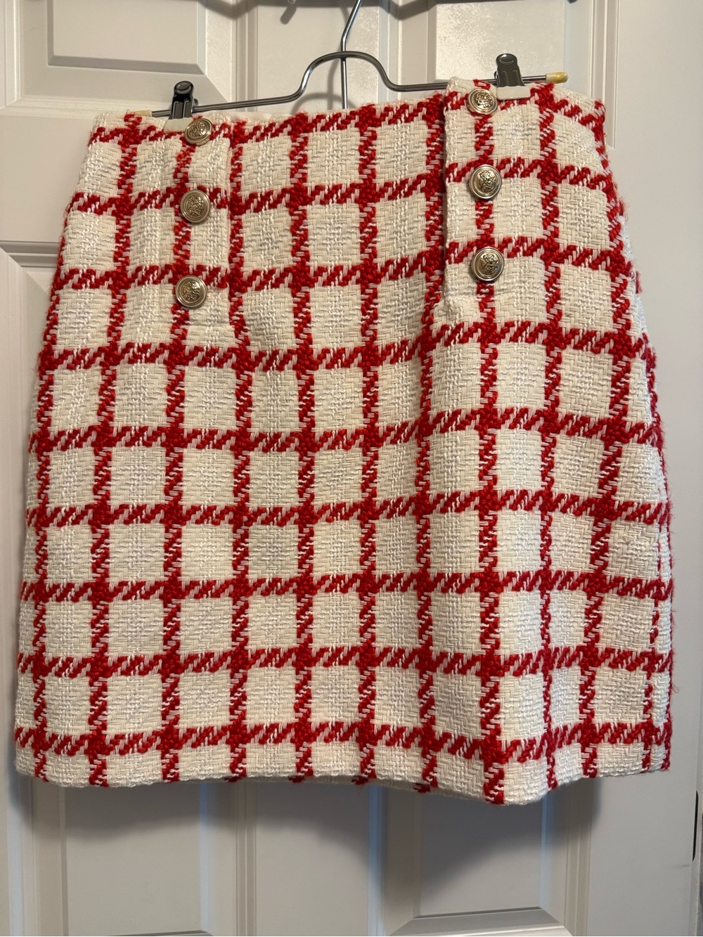 NWT Ann Taylor Red and White Plaid Tweed Mini Skirt - Picture 4 of 8